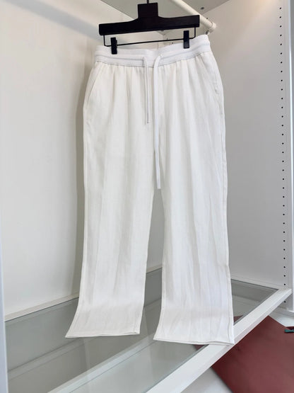 LP Italian Old Money Fengtencel Linen Straight Drawstring Elastic Waist Casual Pants