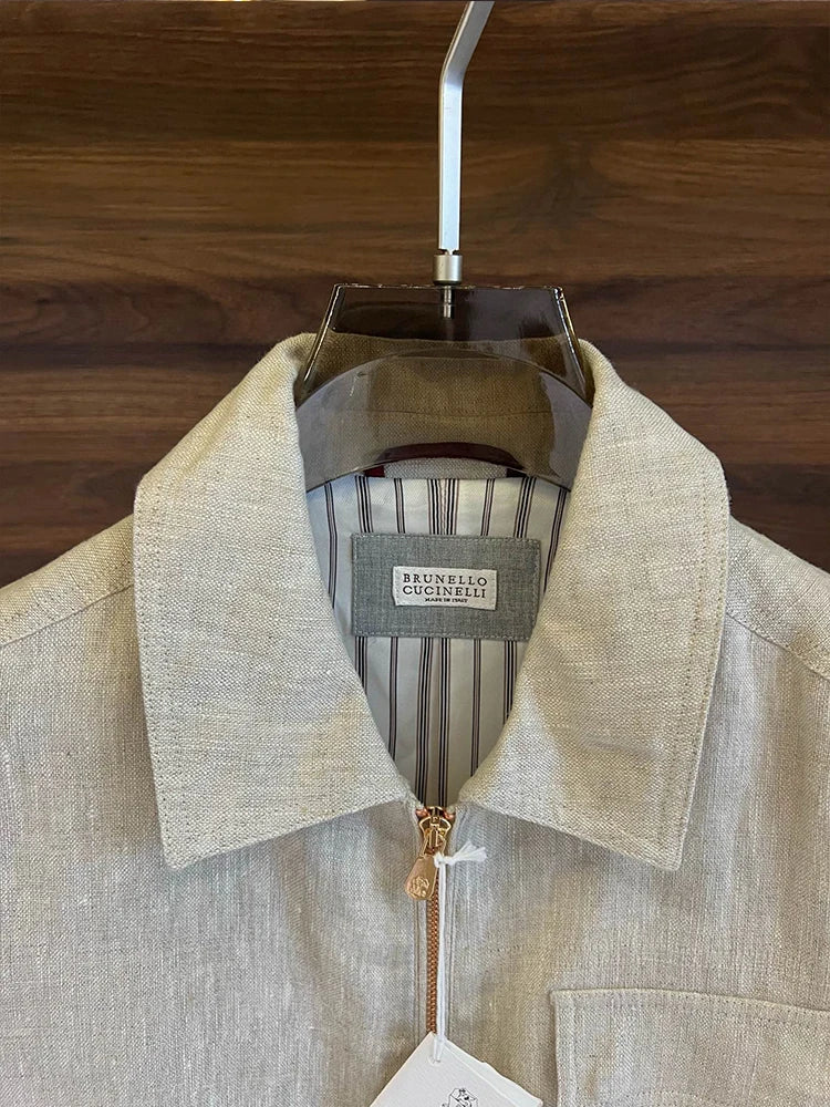 BC Italian lapel solid color linen old money style business casual jacket
