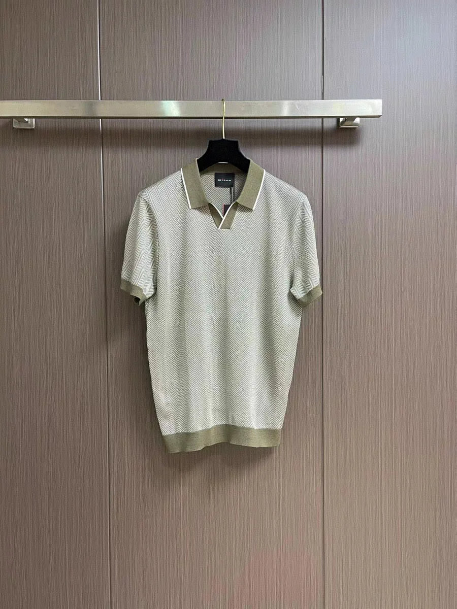 قميص بولو كاجوال بأكمام قصيرة من Kiton Italian 25ss مصنوع من مزيج القطن والحرير