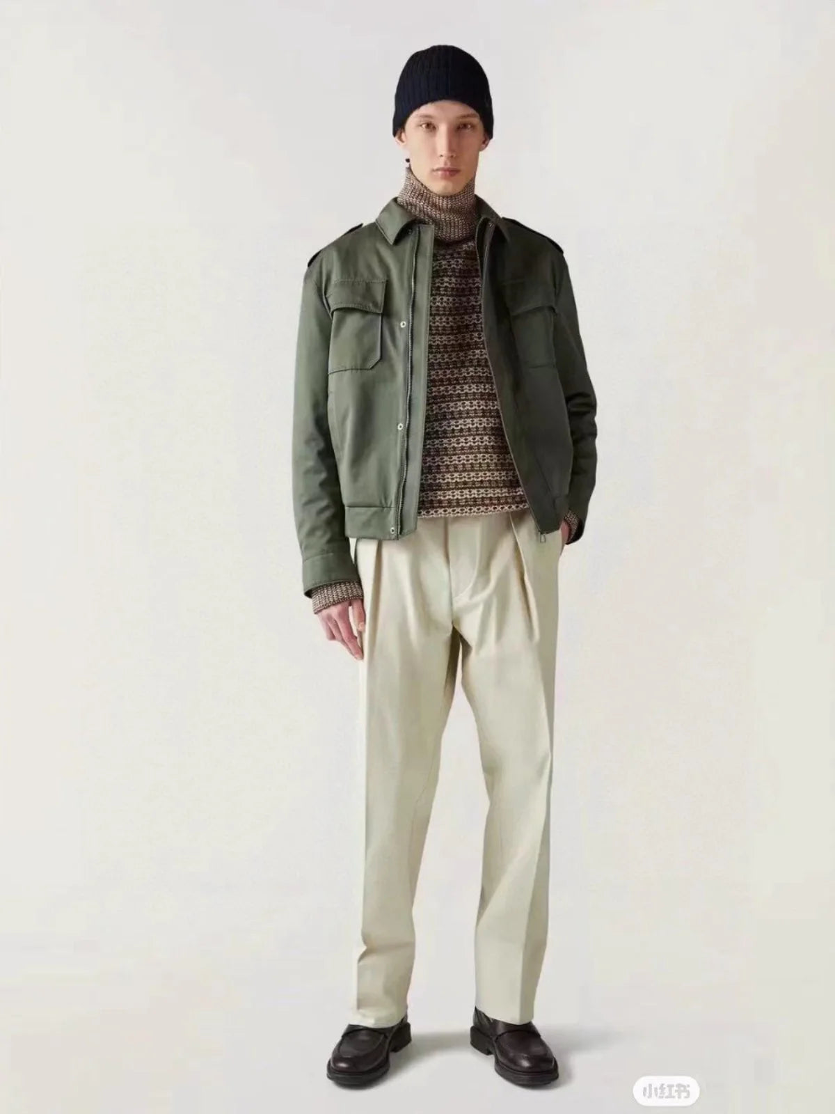 LP Italian leather multi-pocket short lapel flight jacket