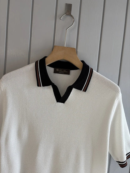 LP Italian cashmere mixed mulberry silk business simple lapel short-sleeved old money wind knitted POLO shirt
