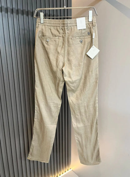 بنطلون كاجوال من الكتان المستقيم الصغير من BC Old Money Wind 25ss بخصر مطاطي قابل للطي 