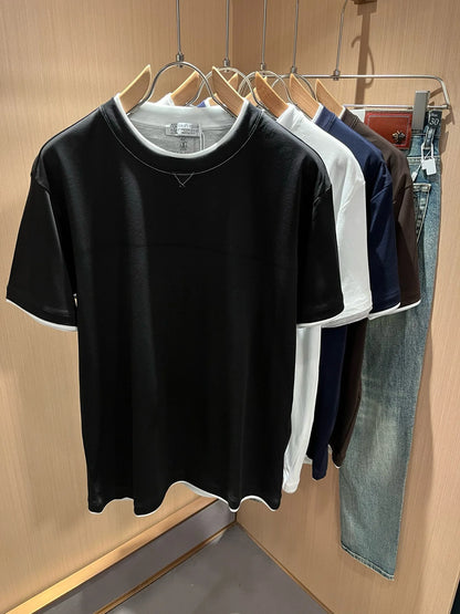 BC Italy 25ss long-staple cotton breathable fake two-piece casual old money wind short-sleeved T-shirt