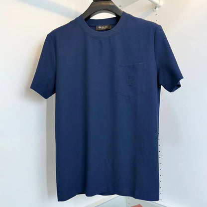LP Italian solid color pocket embroidery old money wind round neck short sleeve casual T-shirt