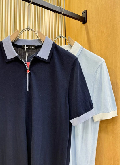 قميص بولو كاجوال بأكمام قصيرة وسحاب نصفي من Kiton 25ss 