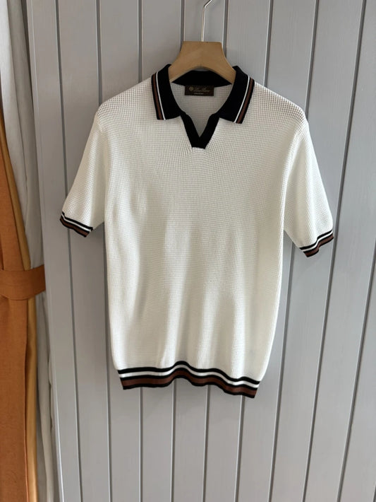 LP Italian cashmere mixed mulberry silk business simple lapel short-sleeved old money wind knitted POLO shirt