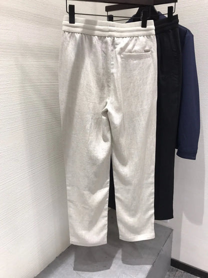 LP Italian Old Money Fengtencel Linen Straight Drawstring Elastic Waist Casual Pants