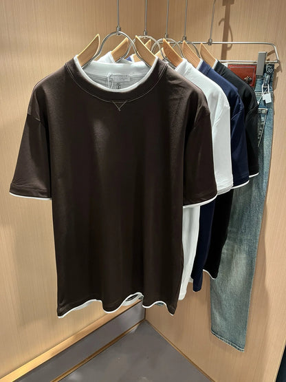 BC Italy 25ss long-staple cotton breathable fake two-piece casual old money wind short-sleeved T-shirt
