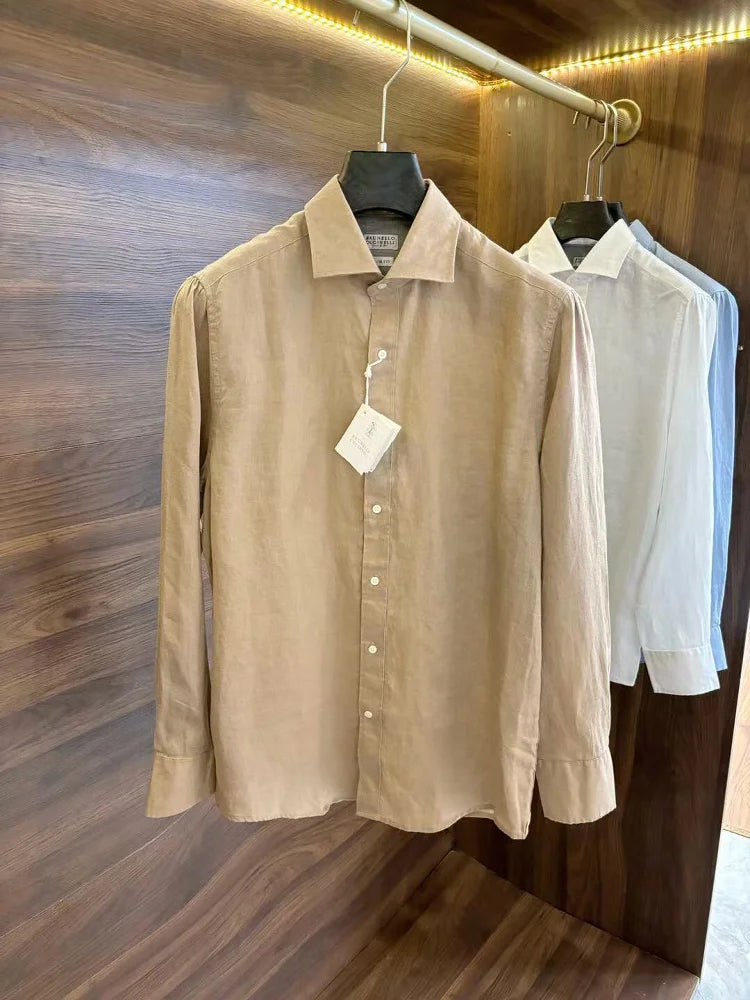 [Old Qian Feng Linen Shirt] BC Italian Style Summer Men's Breathable Business Casual Long Sleeve Shirt Jacket