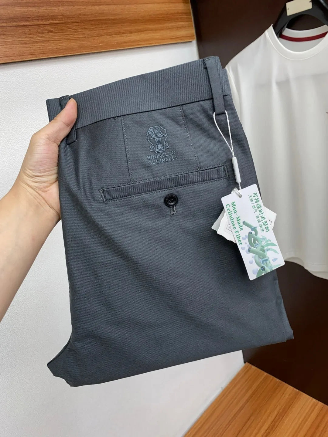 بنطلون كاجوال BC old money wind 25ss slim-fit مطرز صغير مستقيم بسيط بلون سادة 