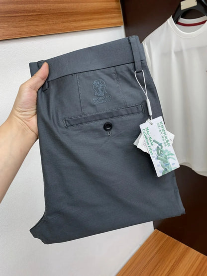 بنطلون كاجوال BC old money wind 25ss slim-fit مطرز صغير مستقيم بسيط بلون سادة 