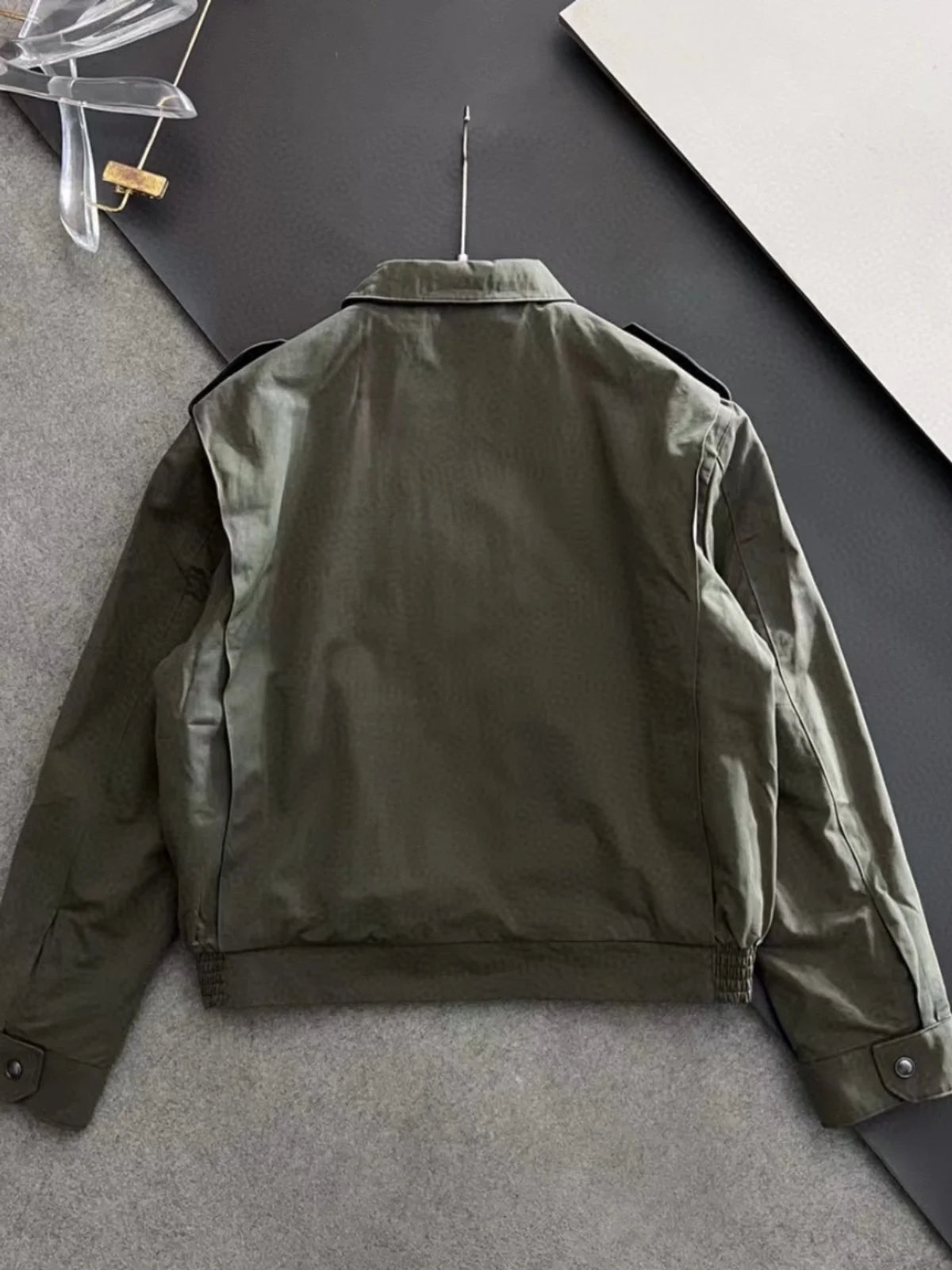 LP Italian leather multi-pocket short lapel flight jacket