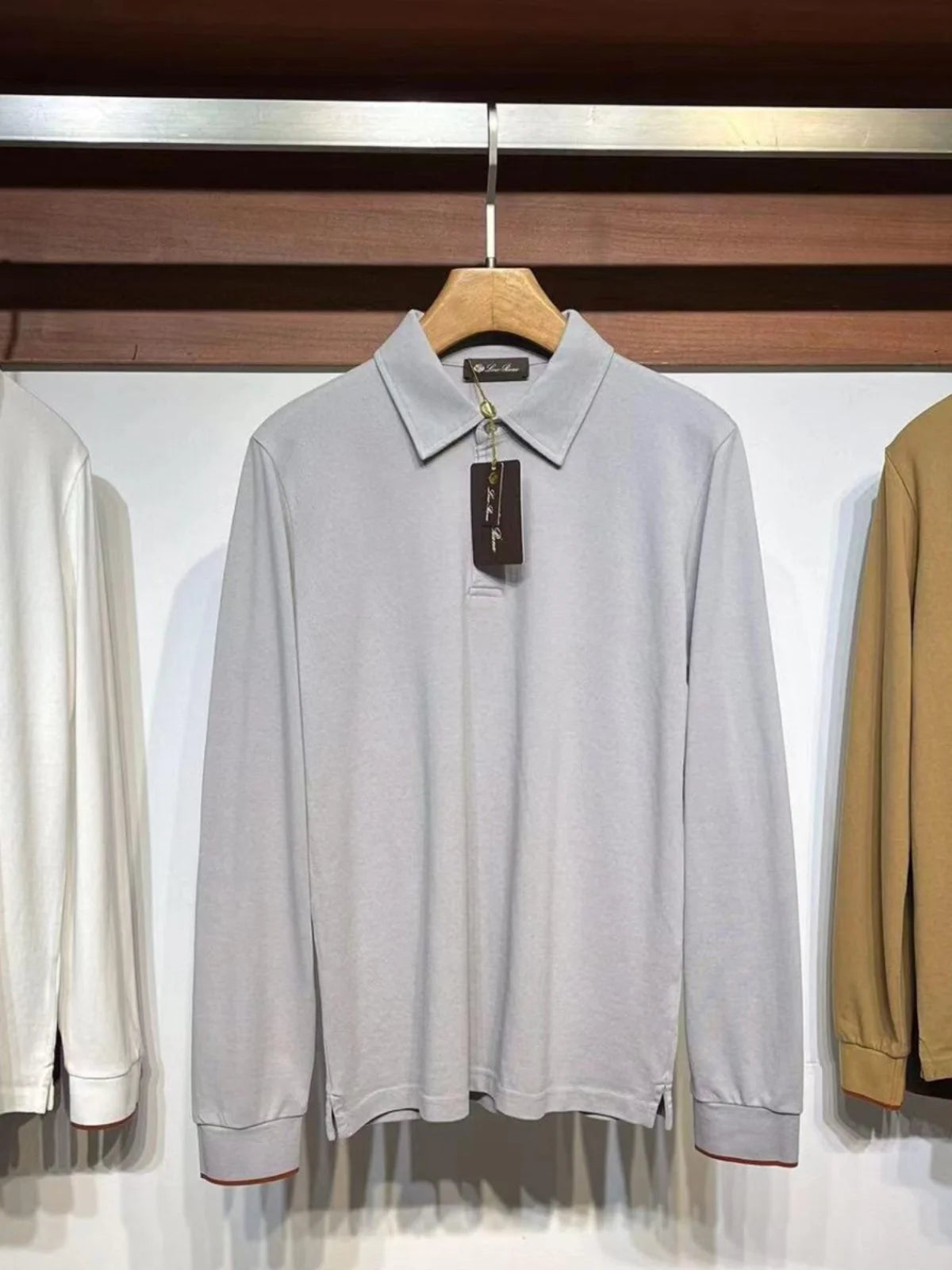 LP Casual Pearl Cotton Lapel Long Sleeve Men's POLO Shirt