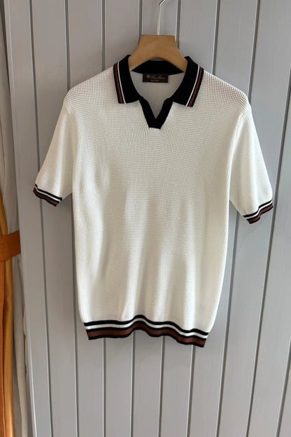 LP Italian cashmere mixed mulberry silk business simple lapel short-sleeved old money wind knitted POLO shirt