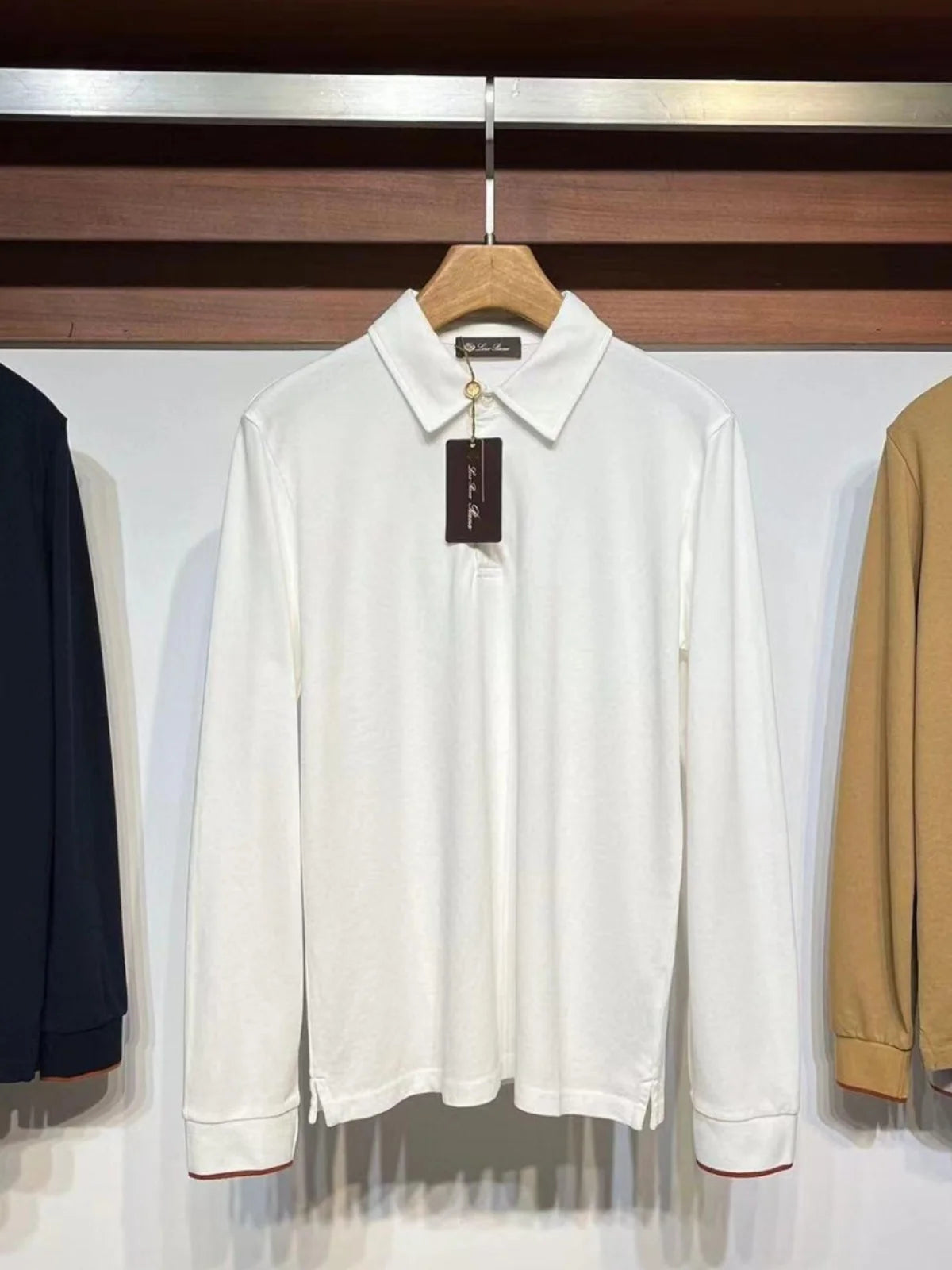 LP Casual Pearl Cotton Lapel Long Sleeve Men's POLO Shirt