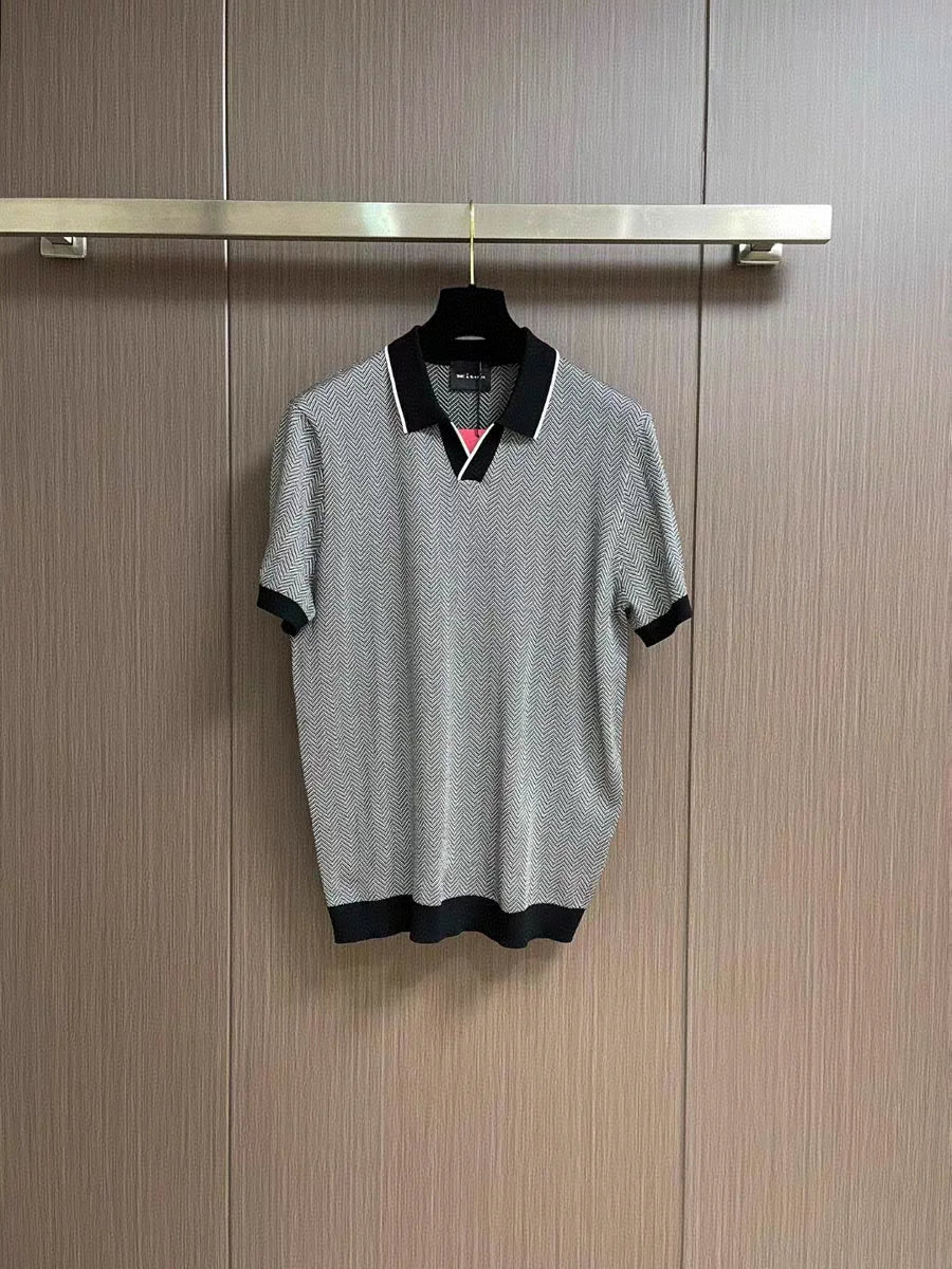 قميص بولو كاجوال بأكمام قصيرة من Kiton Italian 25ss مصنوع من مزيج القطن والحرير