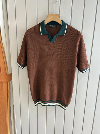 LP Italian cashmere mixed mulberry silk business simple lapel short-sleeved old money wind knitted POLO shirt