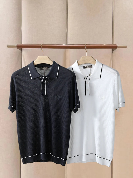 LP Italy 25ss business lapel knitted sweater men's casual short-sleeved polo shirt