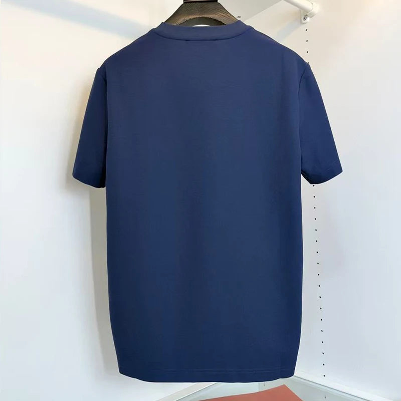 LP Italian solid color pocket embroidery old money wind round neck short sleeve casual T-shirt