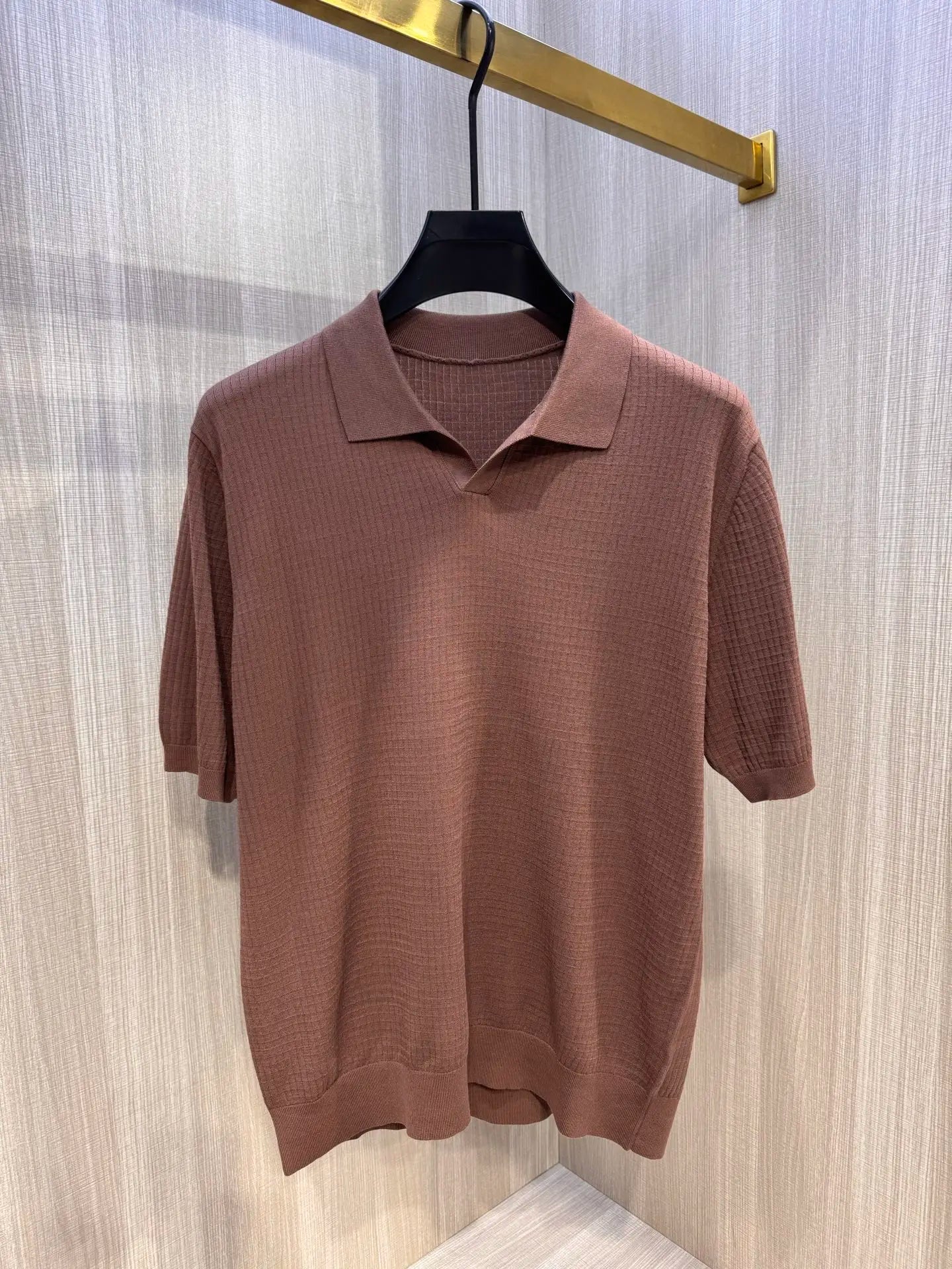 LP Italy 25ss solid color knitted sweater casual V lapel short-sleeved polo shirt