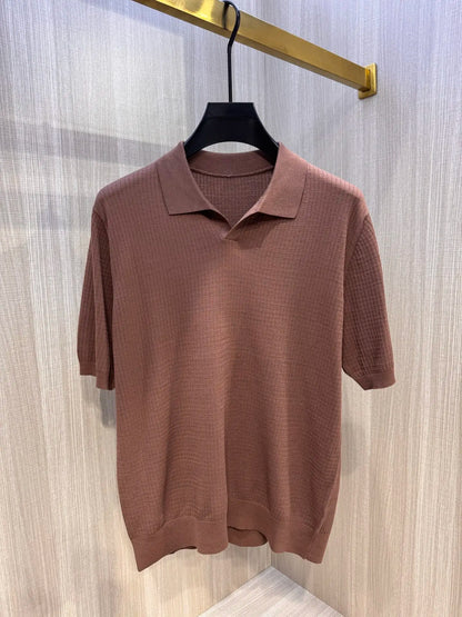 LP Italy 25ss solid color knitted sweater casual V lapel short-sleeved polo shirt