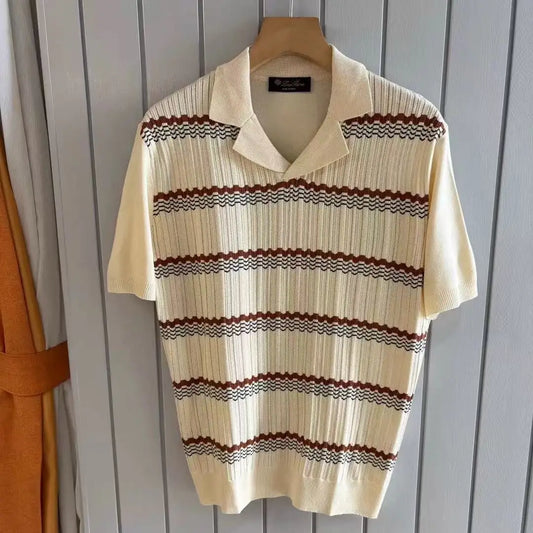 LP 25ss rhombus cashmere mulberry silk lapel short-sleeved casual polo shirt