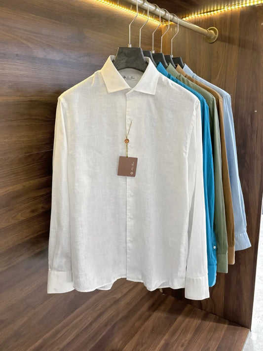 LP Italian Light Luxury Men's 100% Linen Business Casual Elegant Long Sleeve Shirt