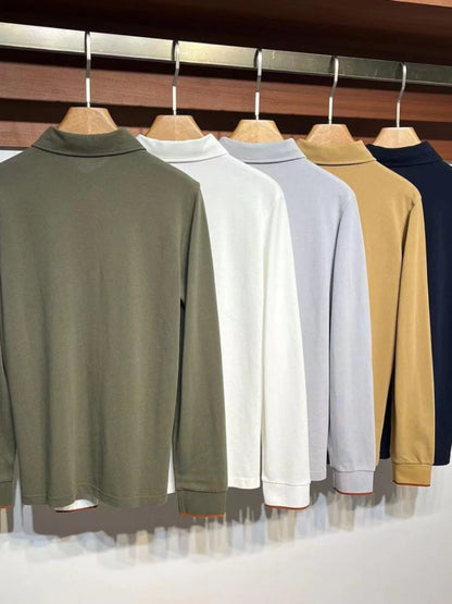 LP Casual Pearl Cotton Lapel Long Sleeve Men's POLO Shirt
