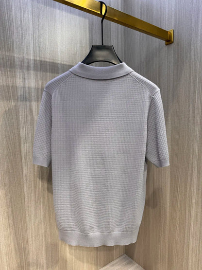 LP Italy 25ss solid color knitted sweater casual V lapel short-sleeved polo shirt