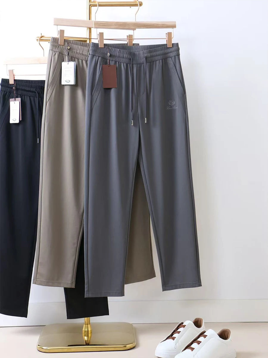 LP Embroidered Badge Solid Color Straight Drawstring Sports Jogging Casual Pants