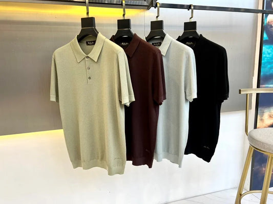 LP Italian old money wind 25ss cotton blended knitted lapel short-sleeved casual polo shirt