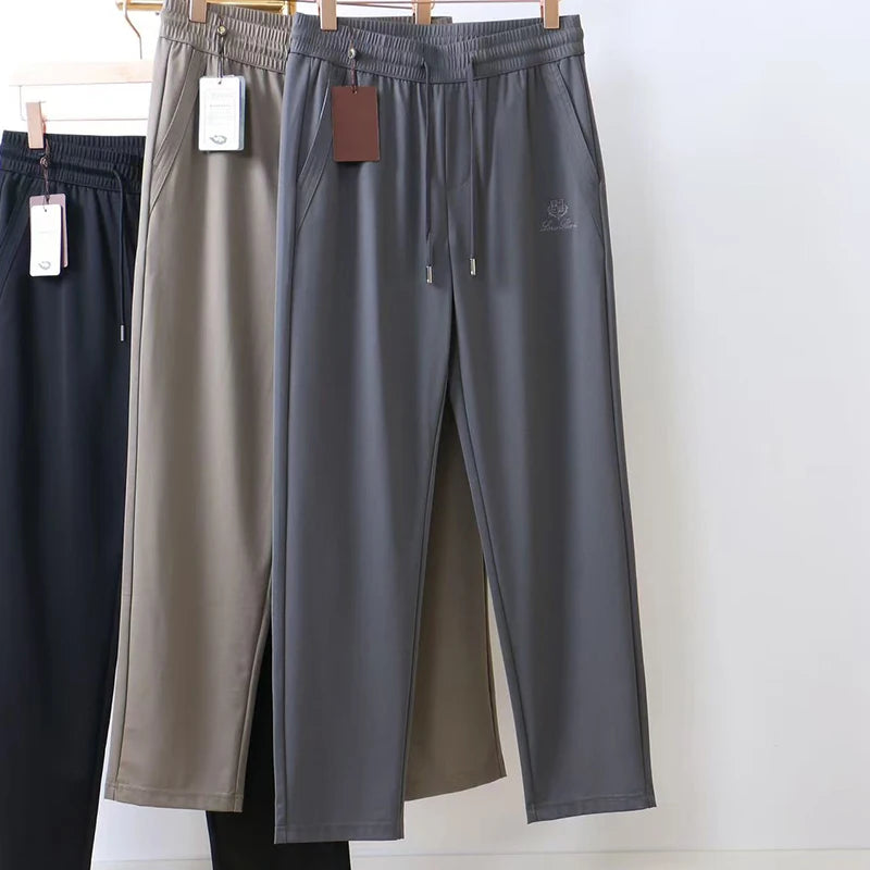 LP Embroidered Badge Solid Color Straight Drawstring Sports Jogging Casual Pants