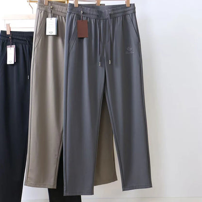 LP Embroidered Badge Solid Color Straight Drawstring Sports Jogging Casual Pants