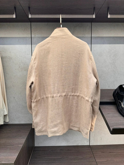 LP Italian Tooling Multi-Pocket Hunting Linen Jacket Stand-Up Collar Men's Thin Jacket
