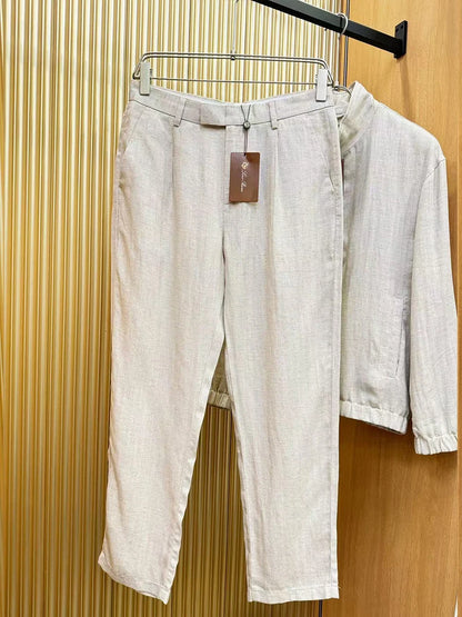 طقم جاكيت وبنطال كاجوال من LP Italy 25ss مصنوع من الكتان Tencel بتصميم قديم من الرياح وياقة واقفة 