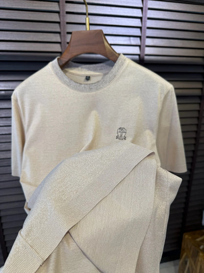 BC Summer Combed Cotton Breathable Contrast Color Crew Neck Casual Old Money Wind Short Sleeve T-Shirt