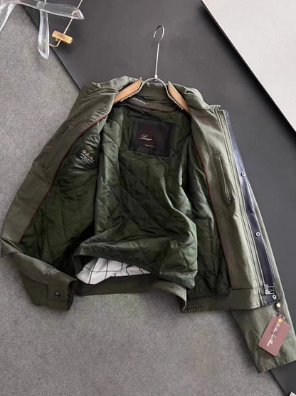 LP Italian leather multi-pocket short lapel flight jacket