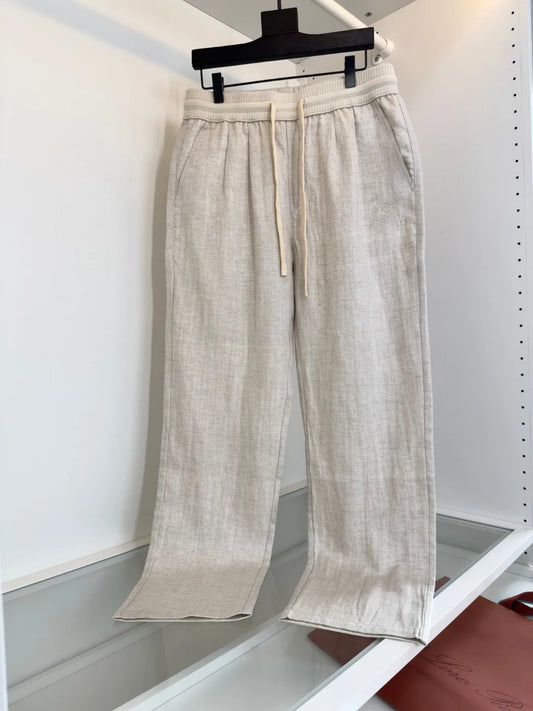 LP Italian old money style 25ss linen tencel elastic waist tether straight casual pants