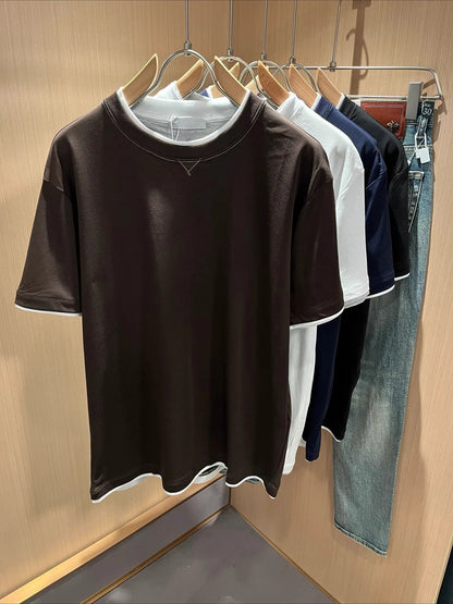 BC Italy 25ss long-staple cotton breathable fake two-piece casual old money wind short-sleeved T-shirt