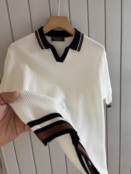 LP Italian cashmere mixed mulberry silk business simple lapel short-sleeved old money wind knitted POLO shirt