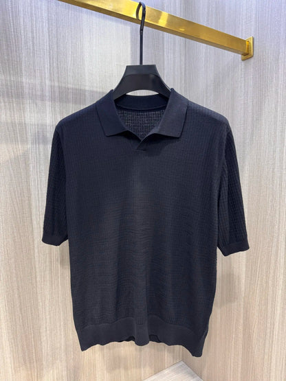 LP Italy 25ss solid color knitted sweater casual V lapel short-sleeved polo shirt