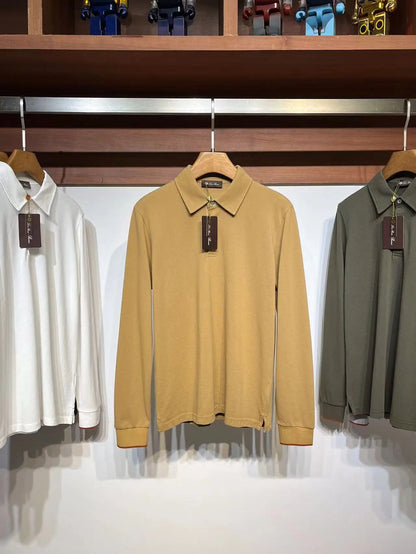 LP Casual Pearl Cotton Lapel Long Sleeve Men's POLO Shirt